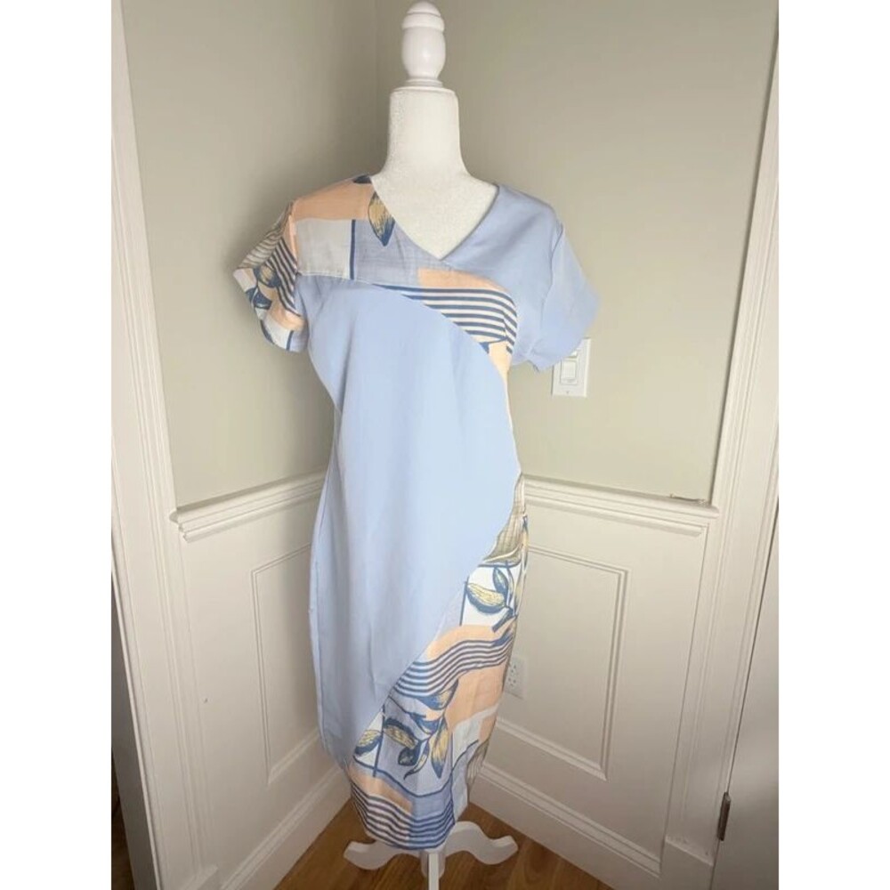 Bella Donna Blue Floral Colorblock Sheath Dress Size G
